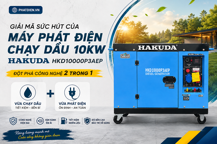 Giải Mã Sức Hút Của Máy Phát Điện Chạy Dầu 10KW Hakuda HKD10000P3AEP: Đột Phá Công Nghệ 2 Trong 1