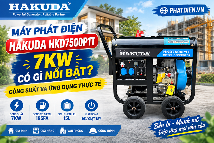 Máy Phát Điện Hakuda HKD7500P1T 7KW Có Gì Nổi Bật? Công Suất Và Ứng Dụng Thực Tế