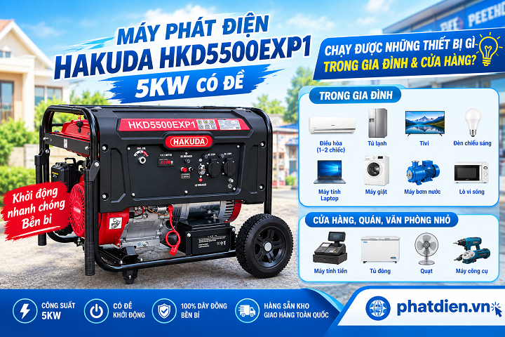 Máy Phát Điện Hakuda HKD5500EXP1 5KW Có Đề Chạy Được Những Thiết Bị Gì Trong Gia Đình & Cửa Hàng?