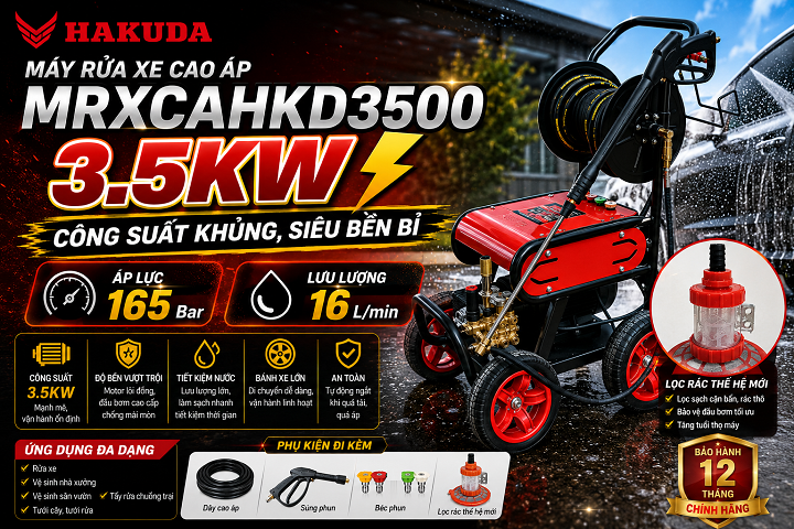 Máy Rửa Xe Cao Áp Hakuda 3.5KW MRXCAHKD3500: Công Suất Khủng, Siêu Bền Bỉ