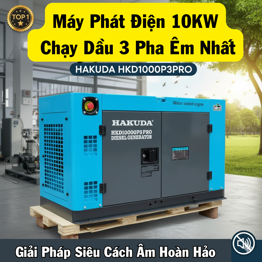 TOP 1 Máy Phát Điện 10KW Chạy Dầu 3 Pha Êm Nhất | HAKUDA HKD10000P3PRO – Giải Pháp Siêu Cách Âm Hoàn Hảo