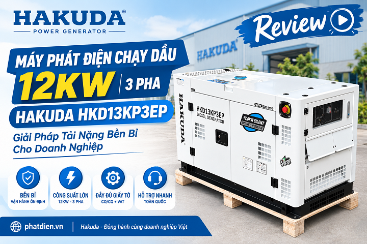 Review Máy Phát Điện Chạy Dầu 12KW 3 Pha Hakuda HKD13KP3EP | Bền Bỉ Cho Doanh Nghiệp