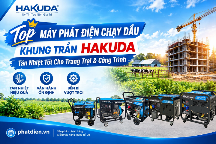 Top Máy Phát Điện Chạy Dầu Khung Trần Hakuda Tản Nhiệt Tốt Cho Trang Trại & Công Trình