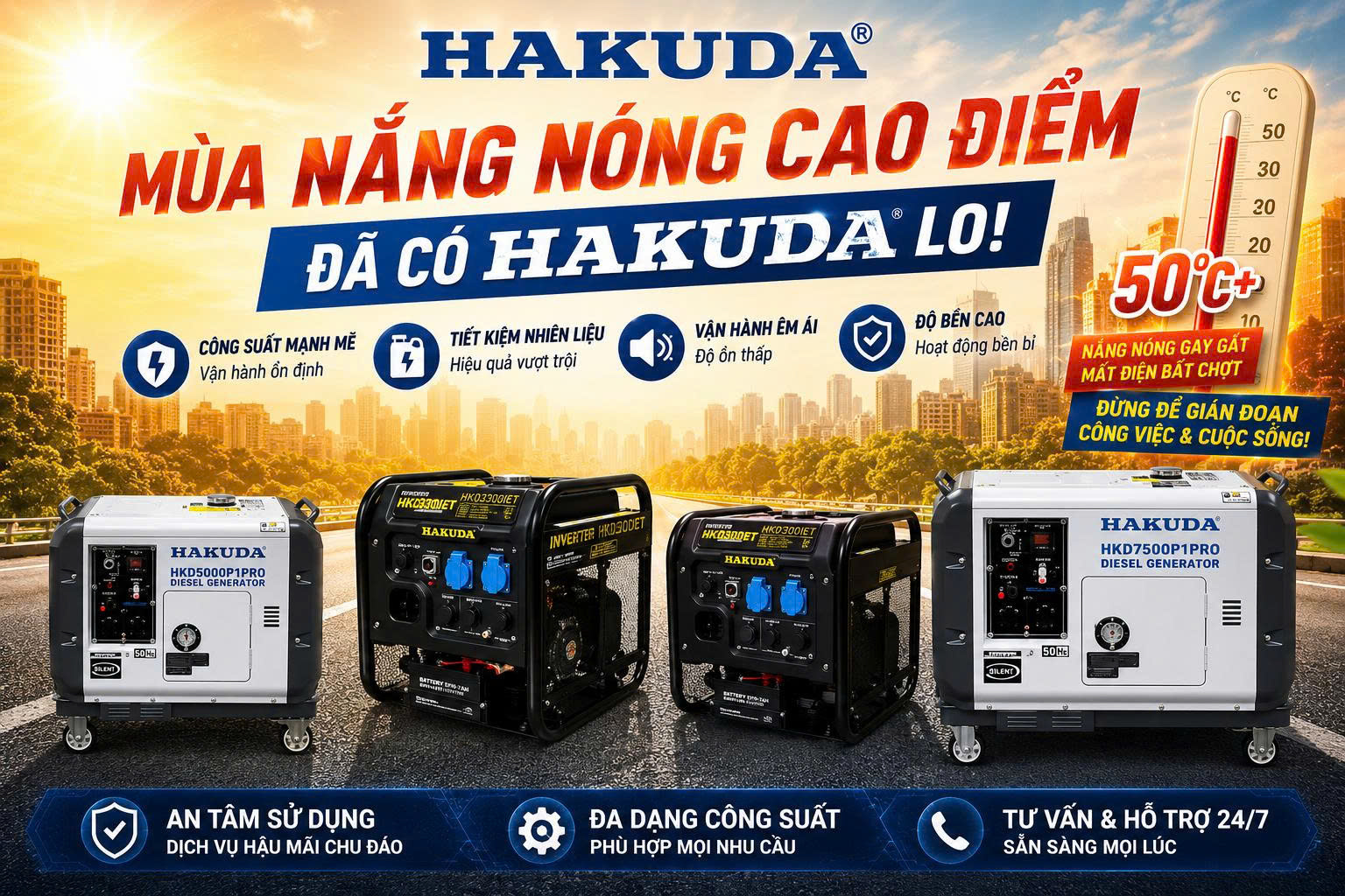 Nắng Nóng Kéo Dài, Sắm Ngay Máy Phát Điện Hakuda Giá Tốt