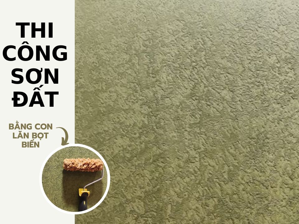 Cách thi công sơn đất Oliu bằng con lăn bọt biển