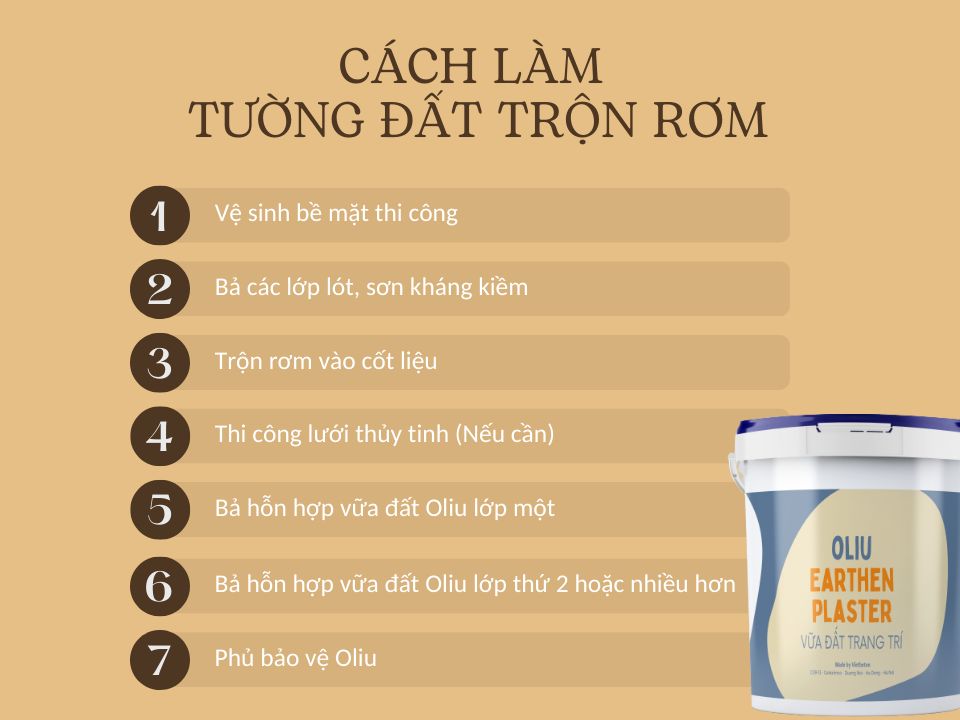 Cách làm tường đất trộn rơm bằng vữa đất Oliu