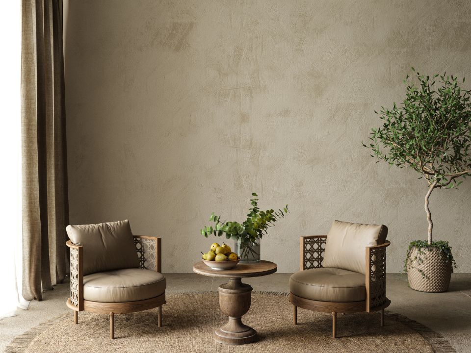 Ứng dụng của vữa đất trong phong cách thiết kế Biophilic Design và Wabi-sabi (Ảnh sưu tầm)