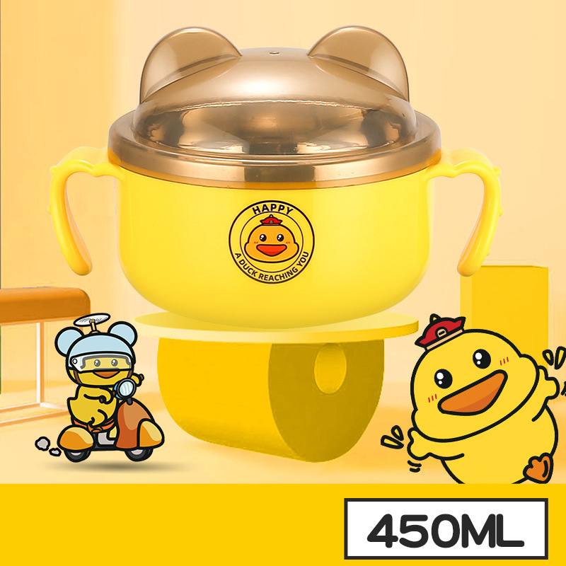 Bát ăn dặm inox có tay cầm Happy Duck 450ml