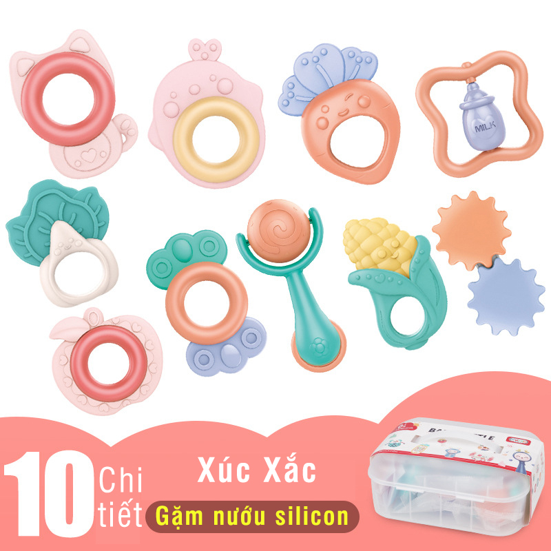 Đồ chơi xúc xắc gặm nướu silicon 10 chi tiết