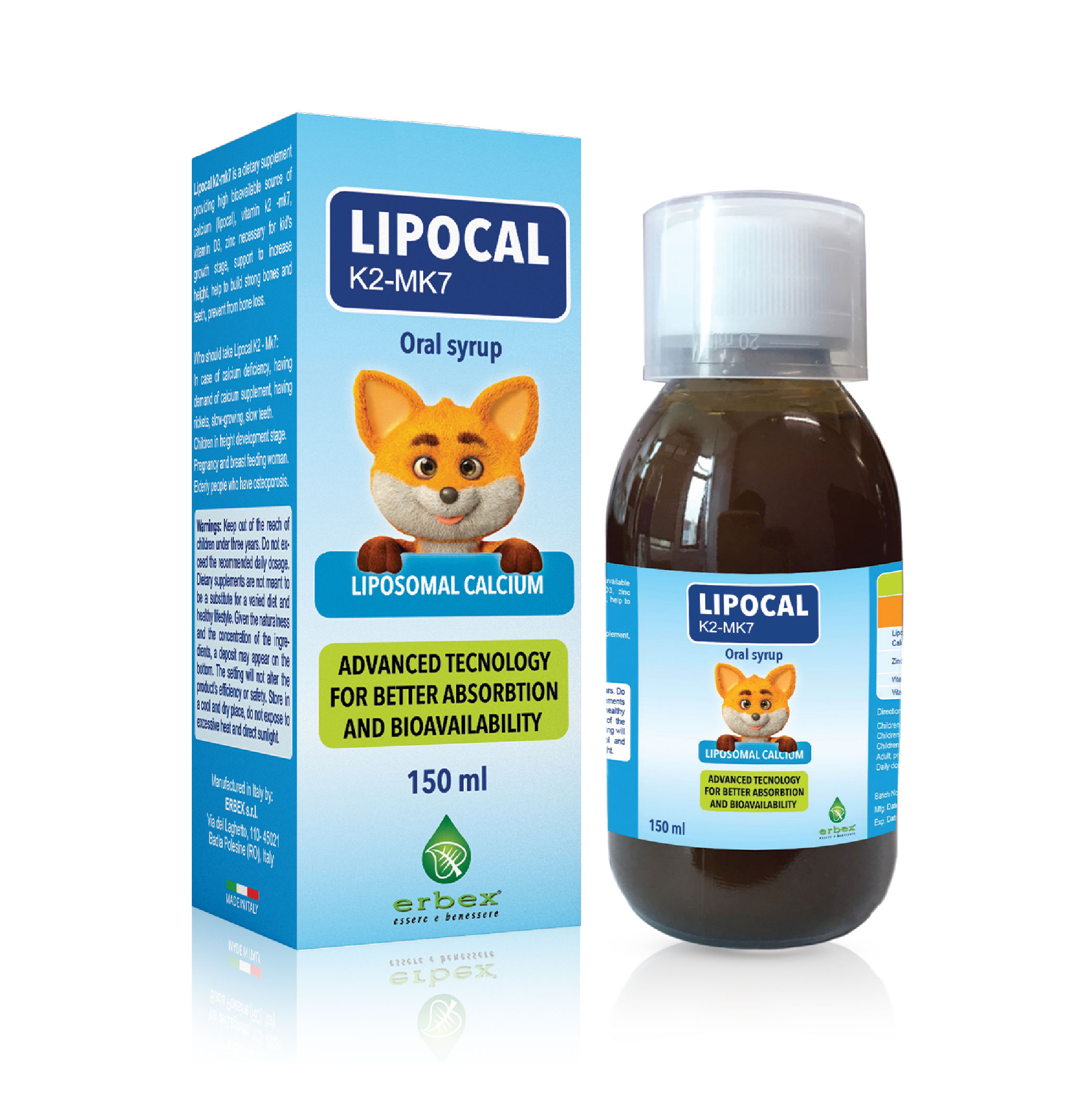 LIPOCAL- Canxi sinh học, vitamin D3K2 - Hỗ trợ phát triển xương và răng cho bé