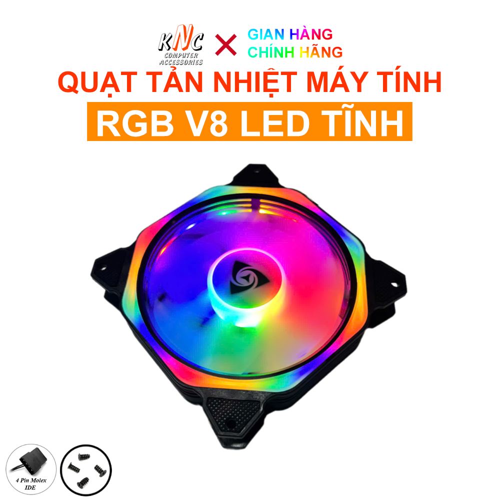 Quạt Tản Nhiệt Máy Tính Led RGB V8 Kích Thước 12cm Molex 4Pin - Không Cần Hub