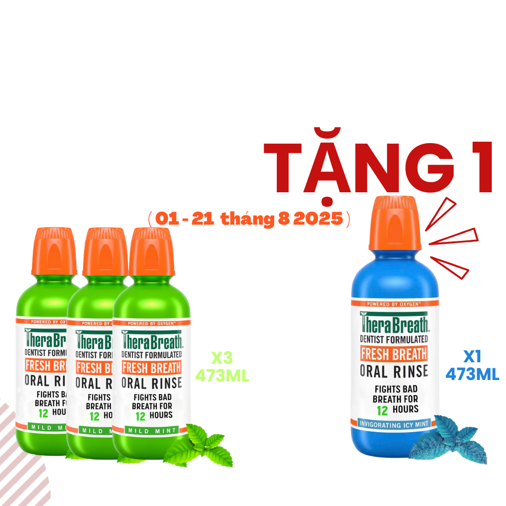 🎁 MUA 3 TẶNG 1 – NƯỚC SÚC MIỆNG THERABREATH HƯƠNG MILD MINT HOẶC HƯƠNG ICY MINT❄️