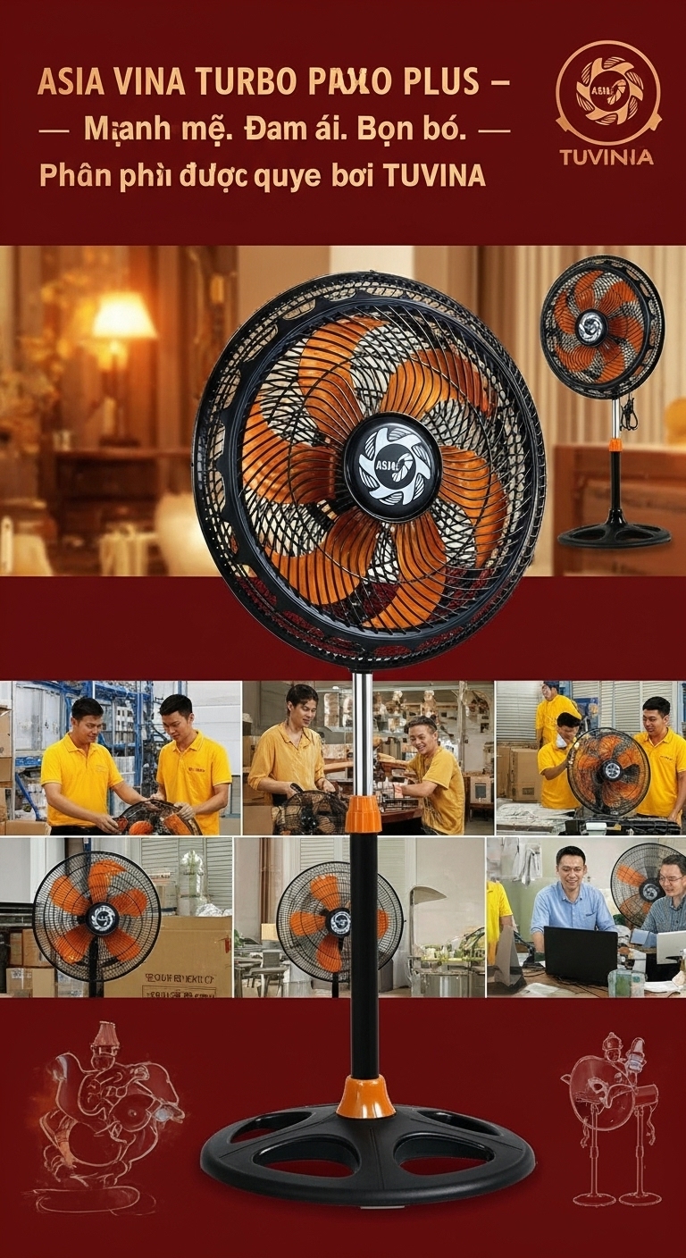 Quạt đứng Asia Turbo Plus 90W: Mát mạnh, tiết kiệm điện cho phòng khách