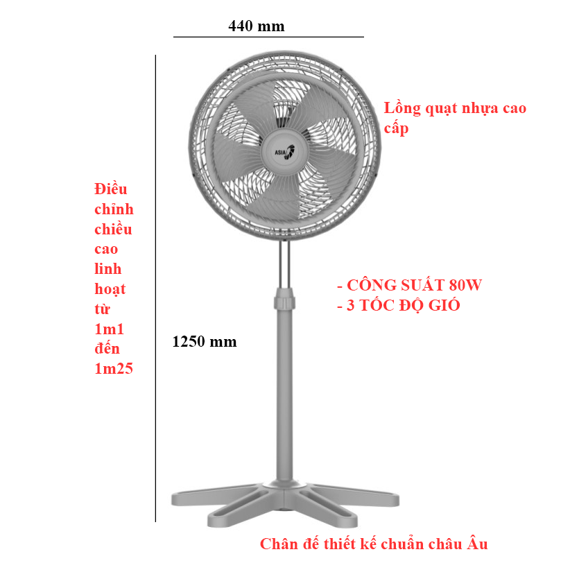 Quạt AsiaVina Turbo X Xám - Model VY629790