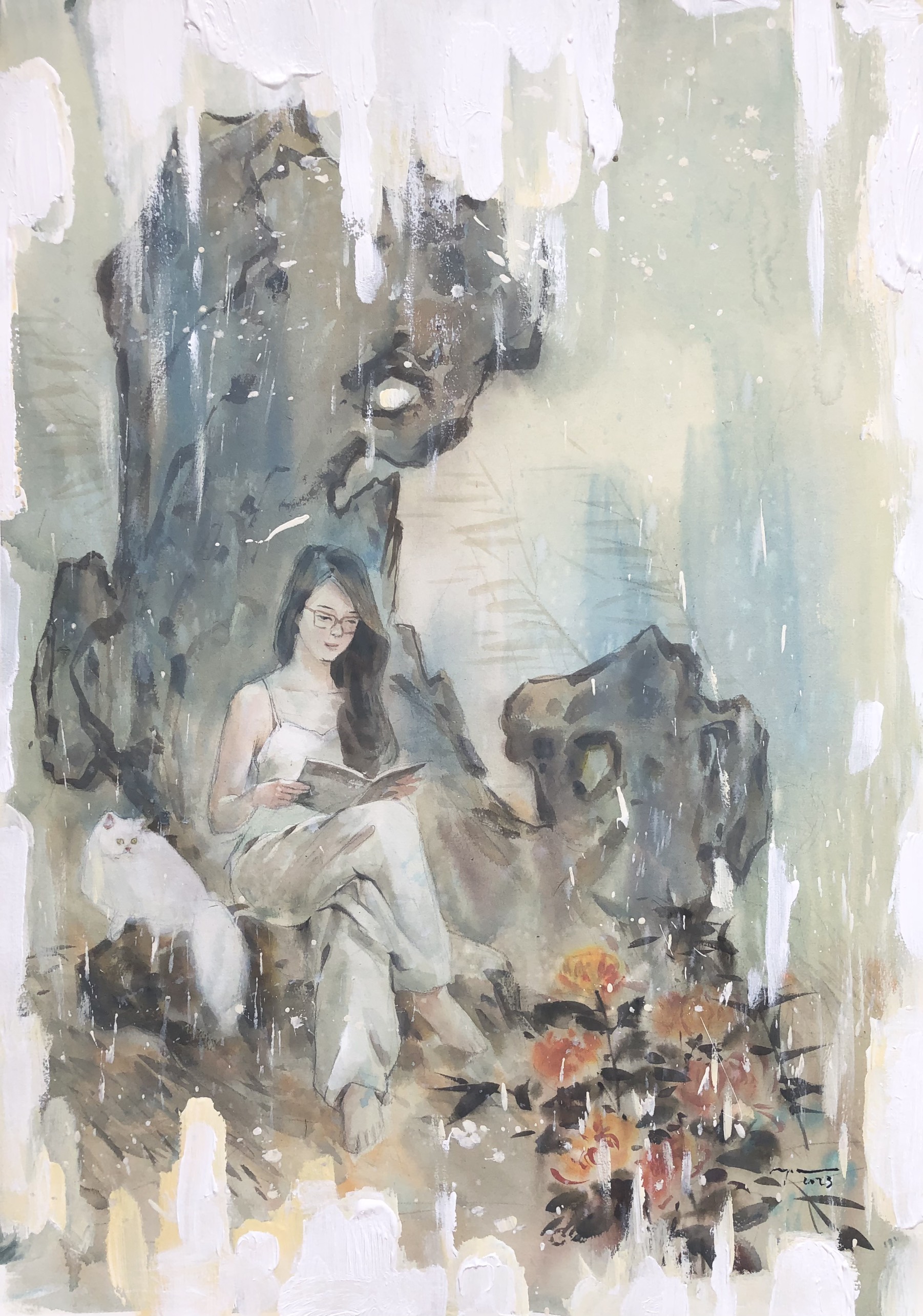 Tranh màu nước, mực tàu, acrylic trên giấy 