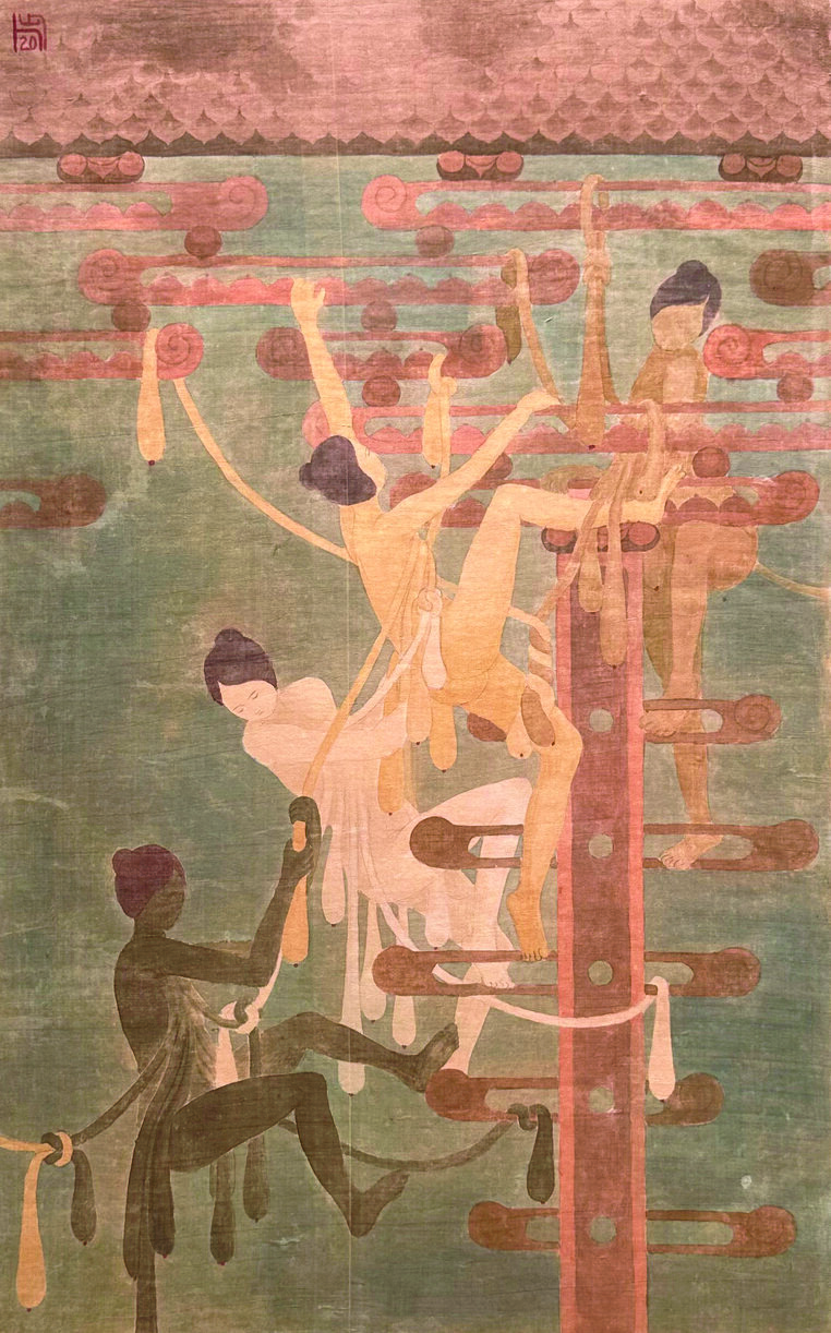 Tranh lụa “Phụ nữ trèo”- Họa sỹ Vũ Hiệp Tranh lụa “Phụ nữ trèo”- Họa sỹ Vũ Hiệp