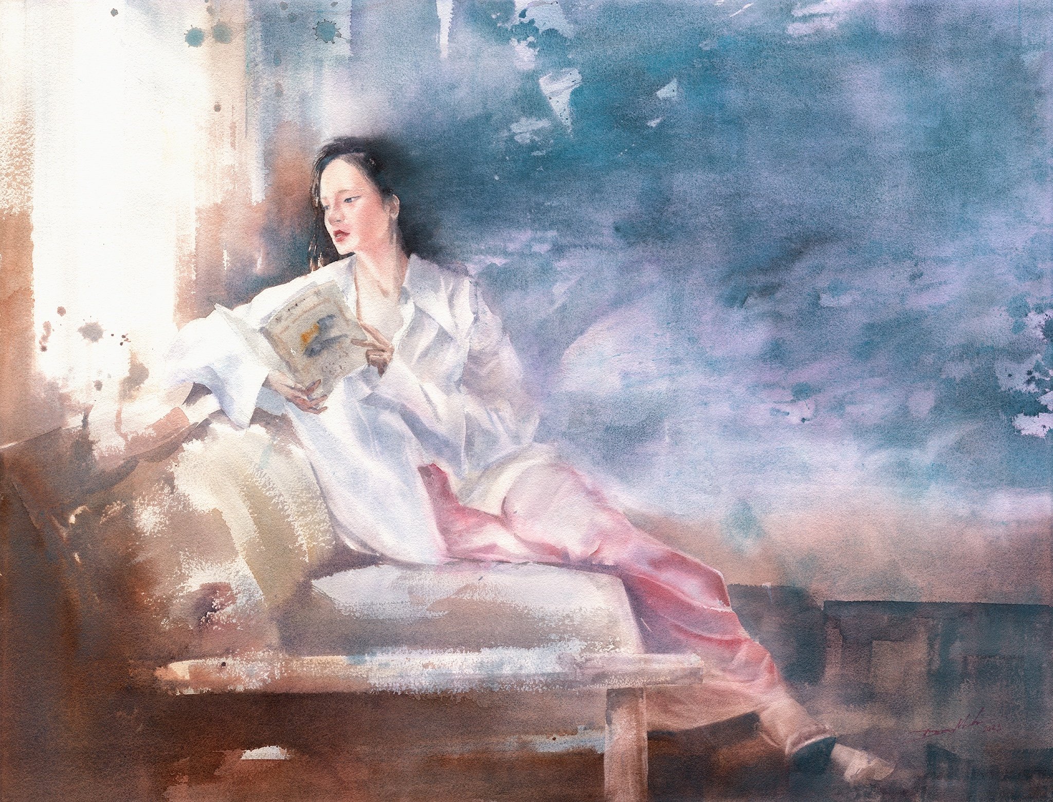 Tranh màu nước trên giấy 