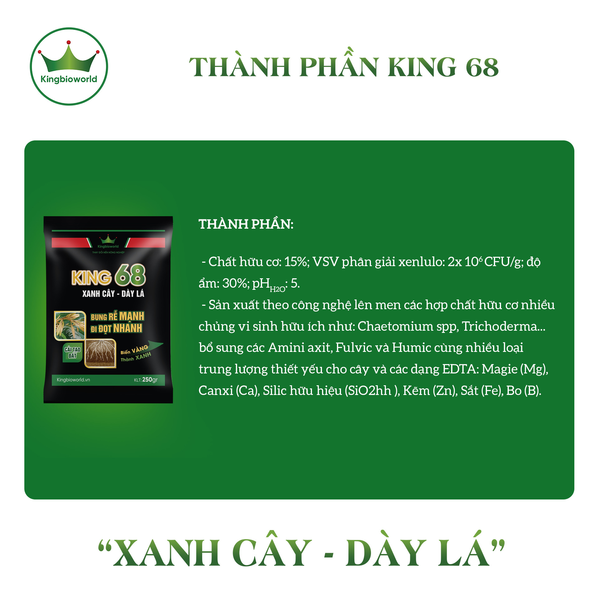 KING 68 250gr - Phân thuốc siêu kích rễ, kích đọt, xanh cây dầy lá, cải tạo đất, phục hồi câ