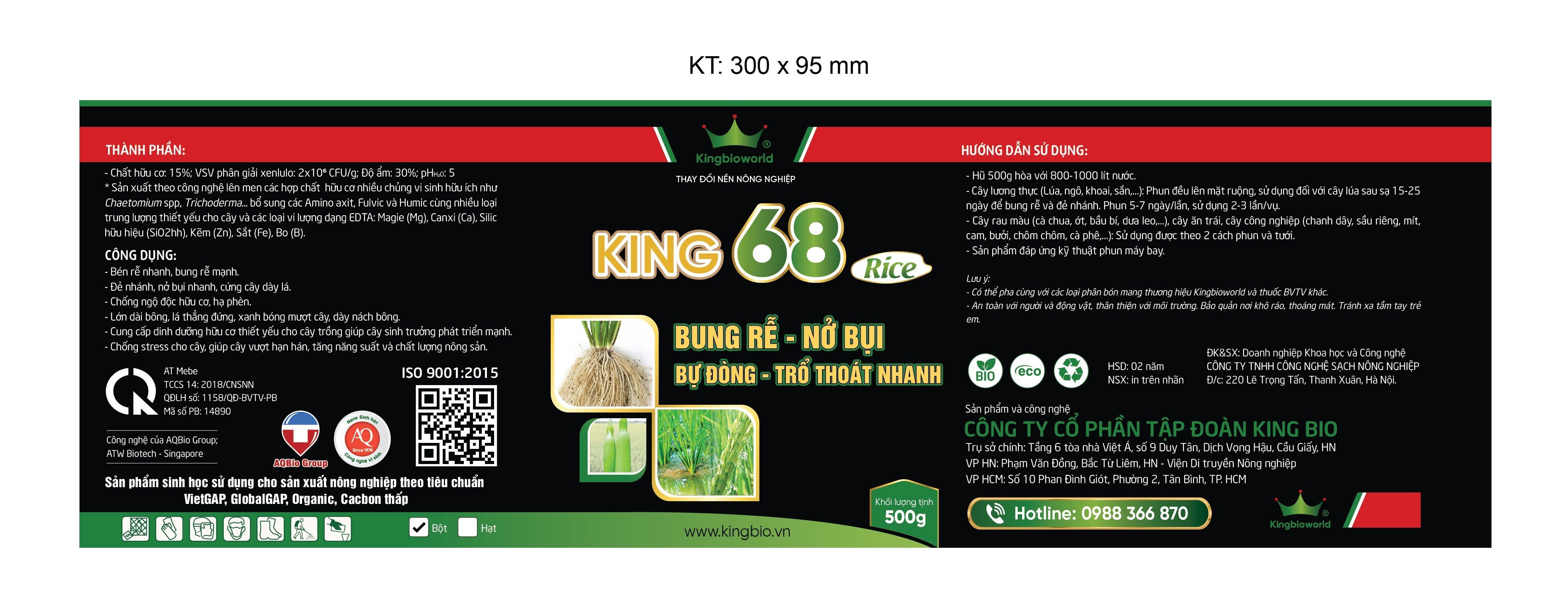 King 68 Rice - Thuốc kích rễ, Nở bụi to, đẻ nhánh nhanh, kích to đòng, bự đòng trổ thoát nhanh