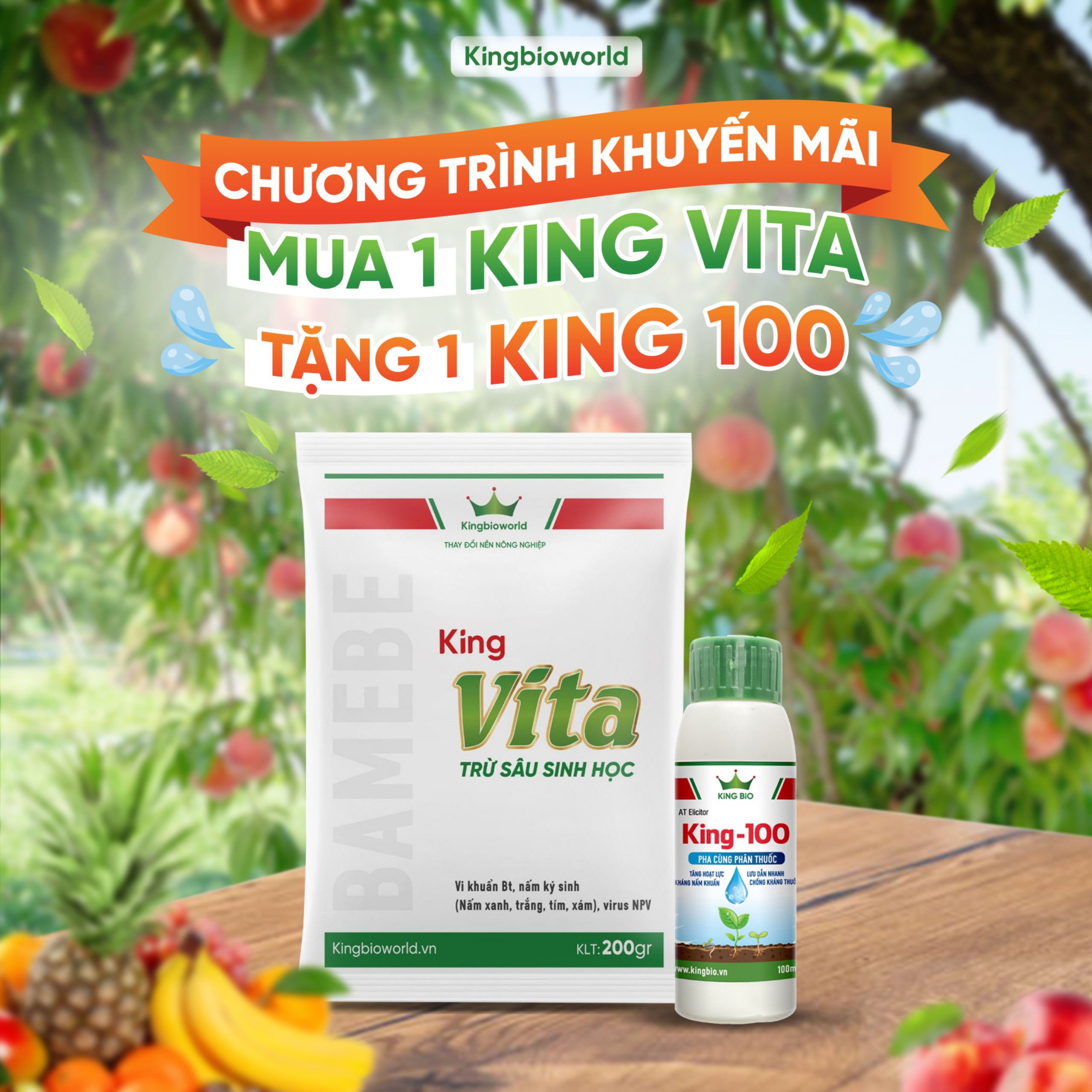 King Vita 200g - Trừ sâu sinh học, diệt trừ côn trùng gây hại Rầy, rệp, bọ trĩ, bọ xít, nhện đỏ