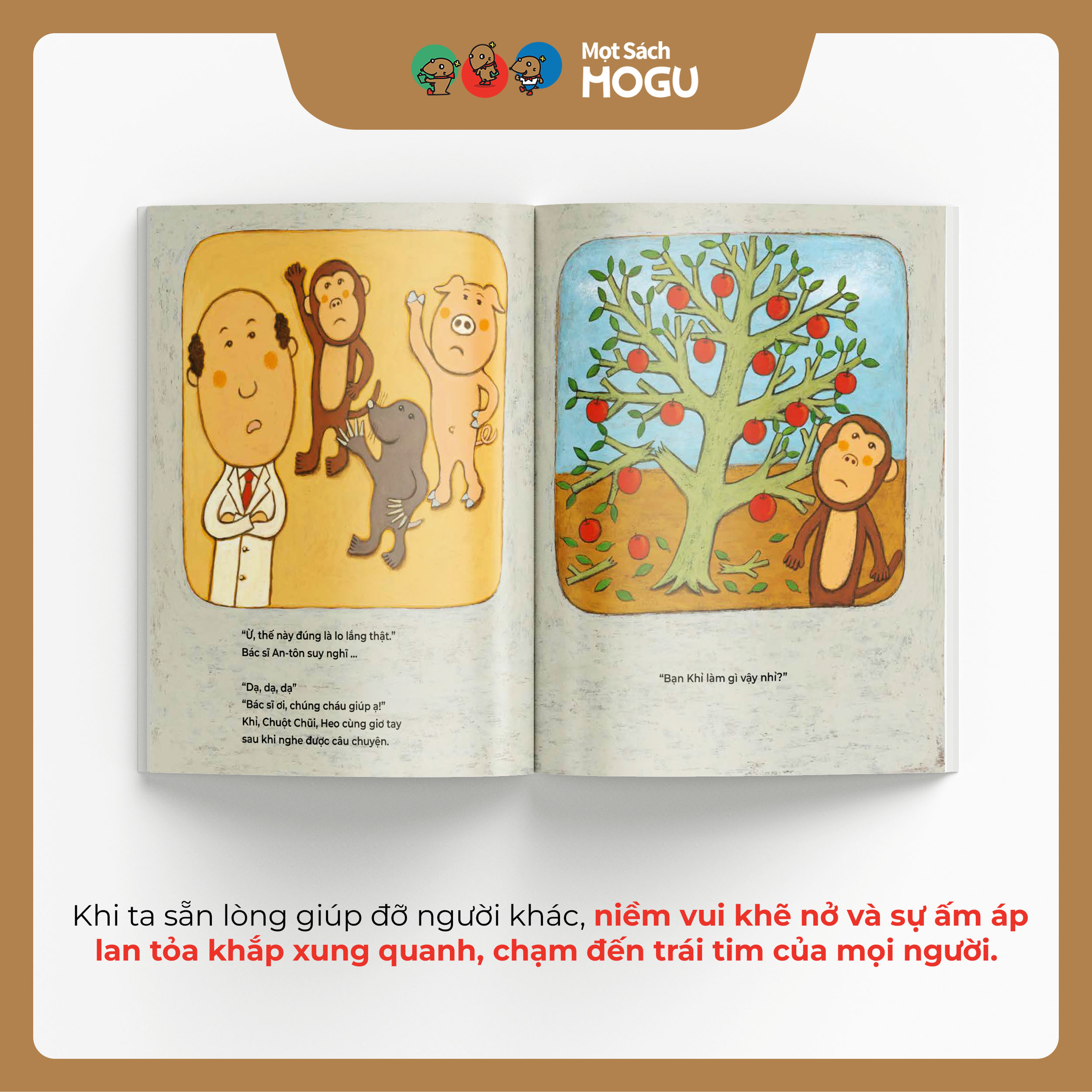 Tranh minh họa Ehon Bác sĩ An-tôn giúp bé 3 tuổi học quan tâm và giúp đỡ bạn