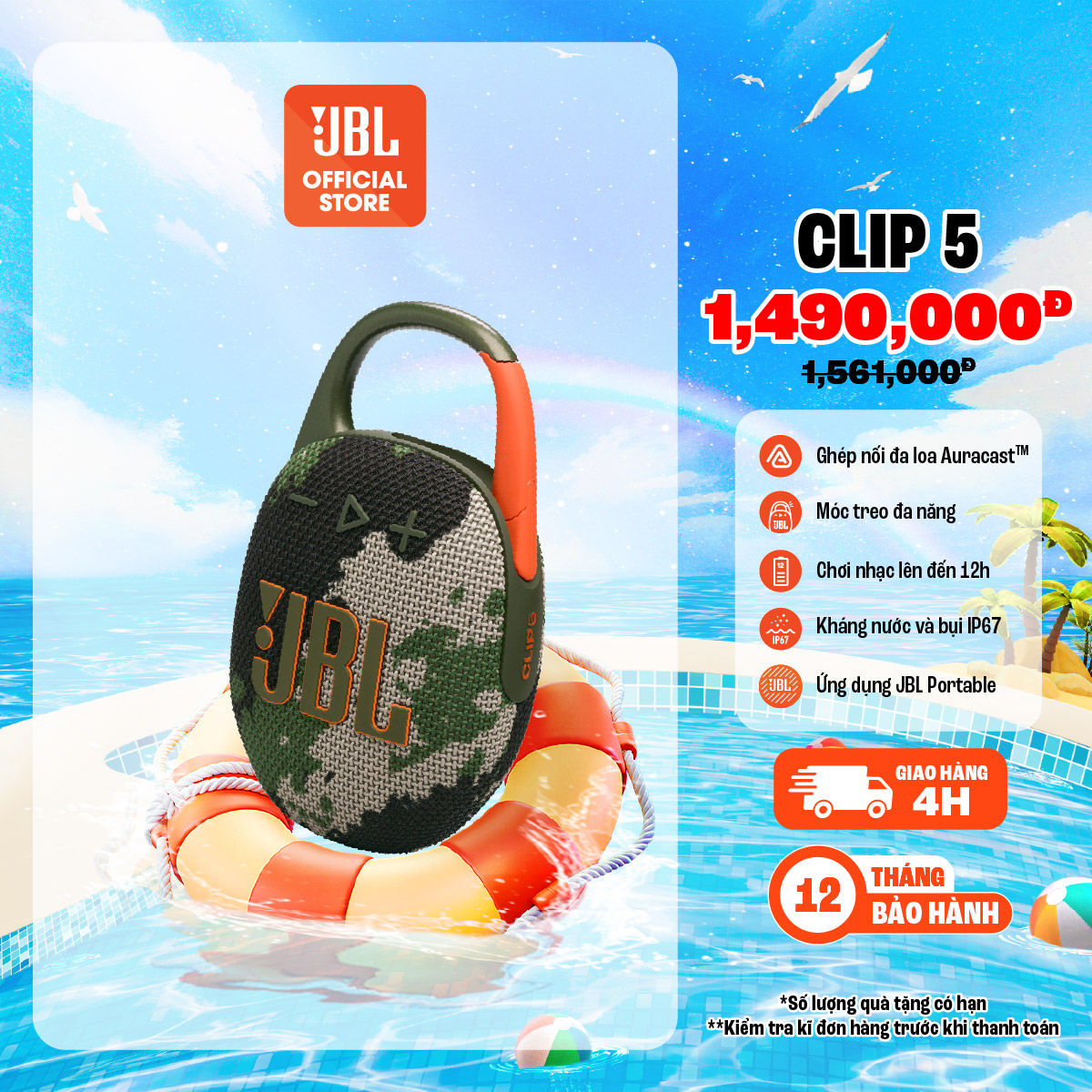 Loa Bluetooth có móc treo JBL CLIP 5