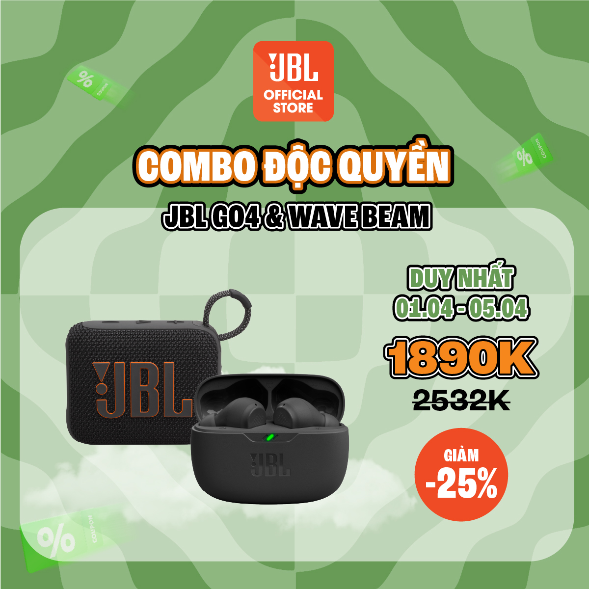 [COMBO ĐỘC QUYỀN 7] COMBO LOA BLUETOOTH GO 4 & TAI NGHE BLUETOOTH JBL WAVE BEAM