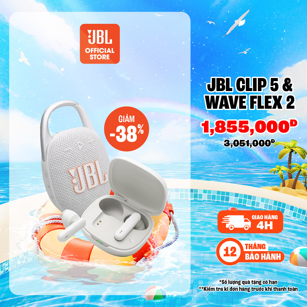 [COMBO ĐỘC QUYỀN ONLINE] COMBO TAI NGHE JBL WAVE FLEX 2 & LOA JBL CLIP 5