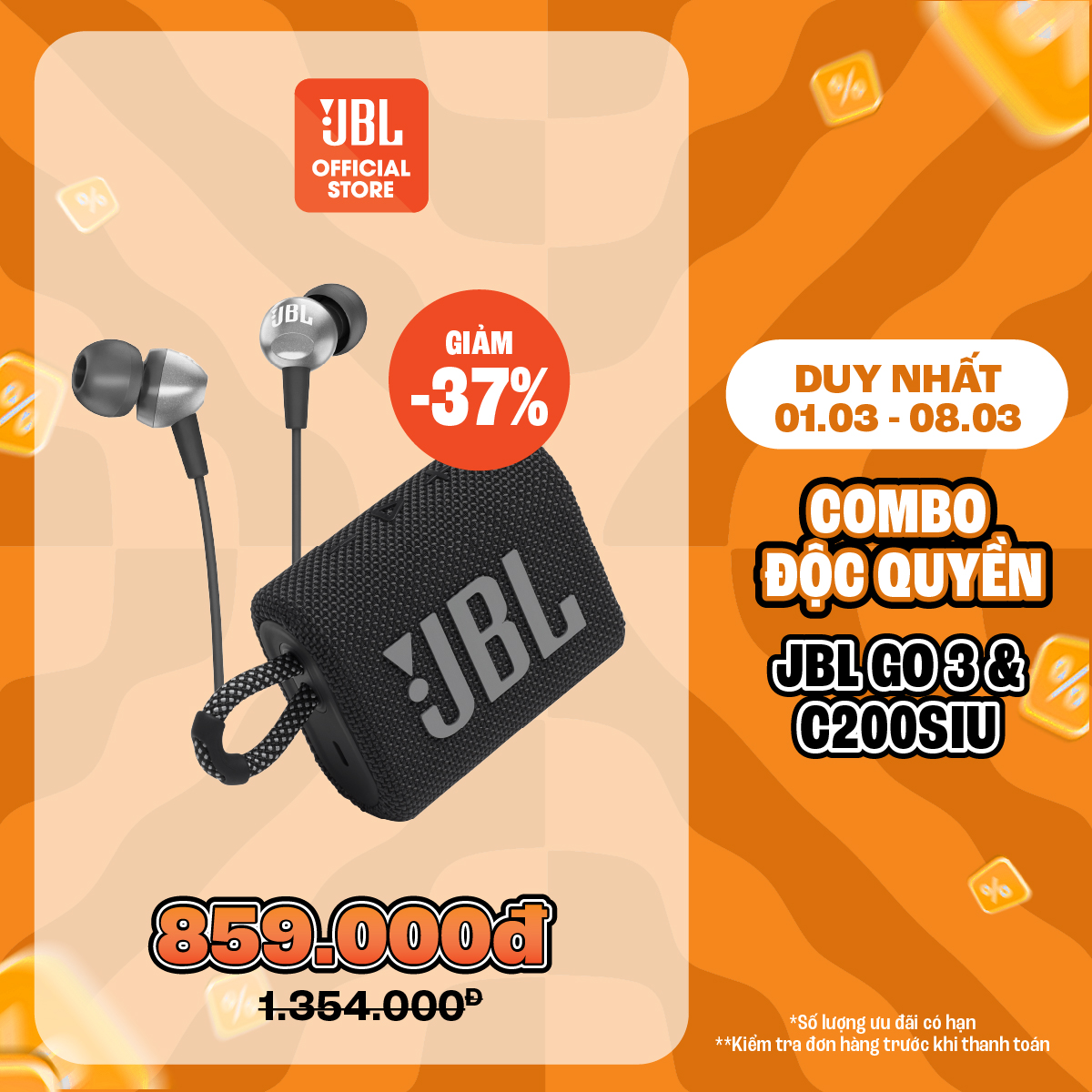 [COMBO ĐỘC QUYỀN 6] COMBO LOA BLUETOOTH GO 3 & TAI NGHE NHÉT TAI C200SIU