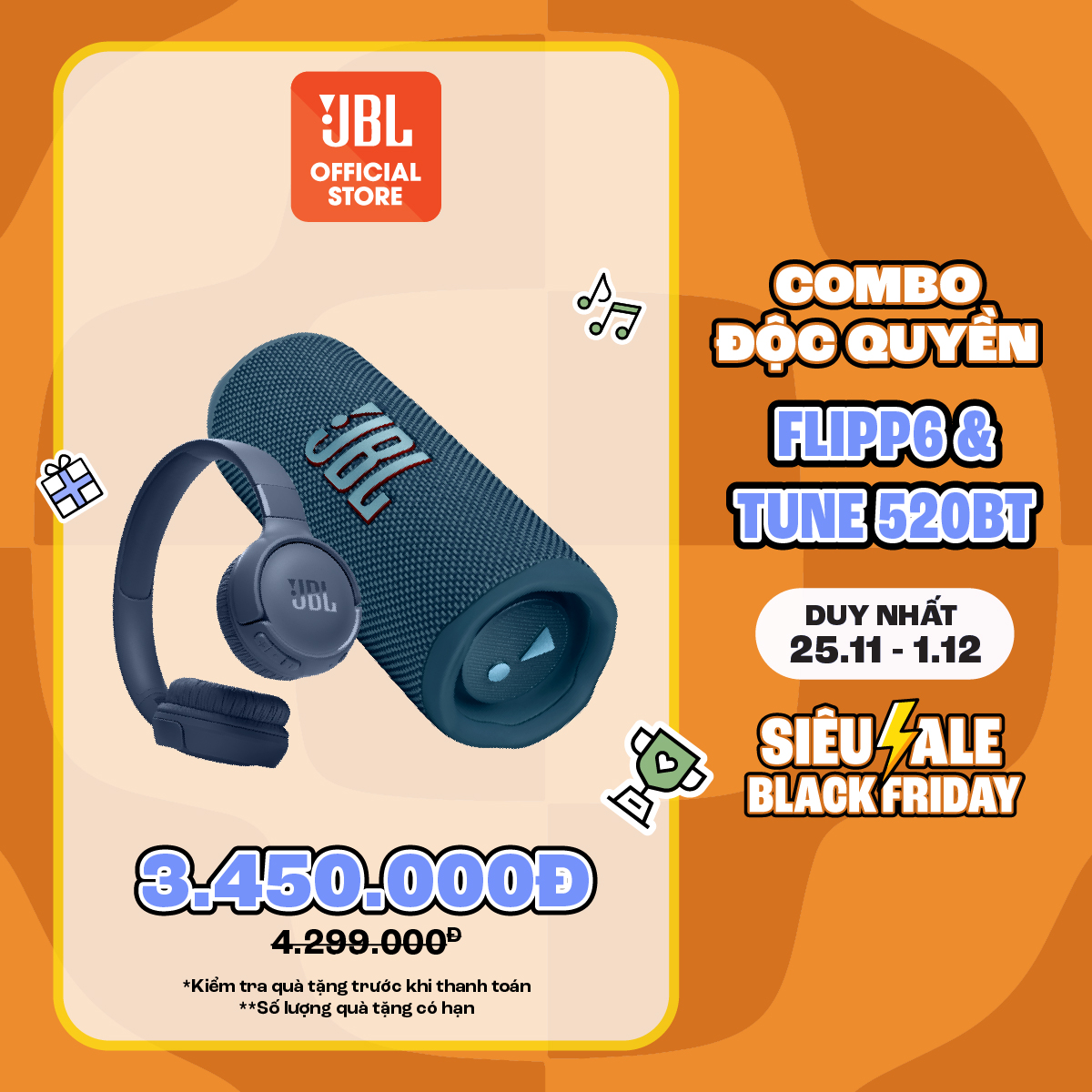 [COMBO ĐỘC QUYỀN 14] COMBO LOA BLUETOOTH FLIP 6 & TAI NGHE CHỤP TAI BLUETOOTH JBL T520BT