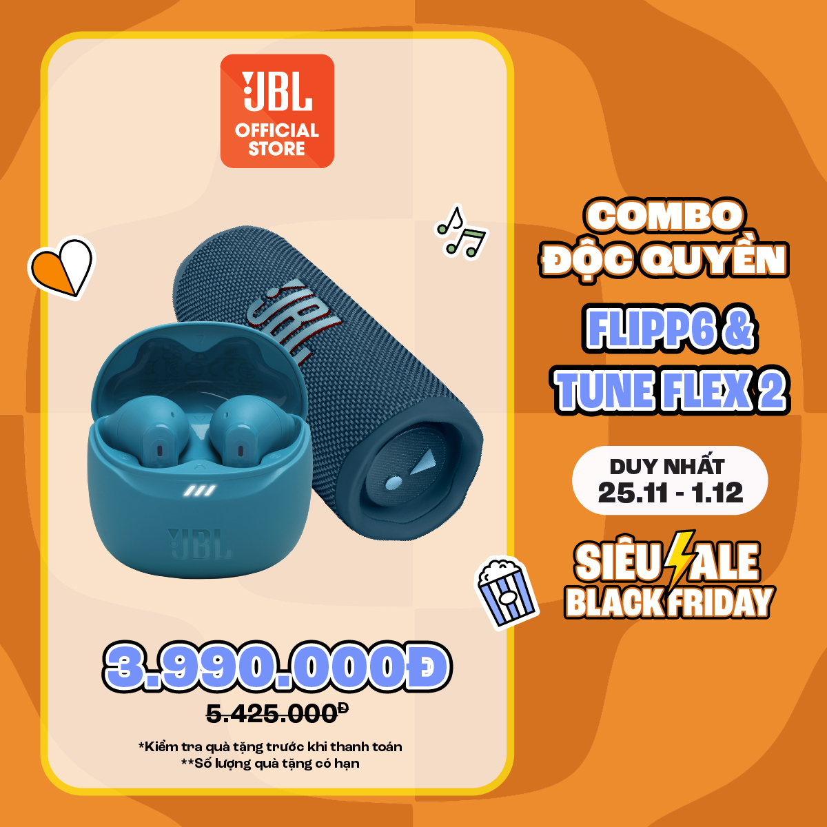 [COMBO ĐỘC QUYỀN 15] COMBO LOA BLUETOOTH FLIP 6 & TAI NGHE BLUETOOTH JBL TUNE FLEX 2