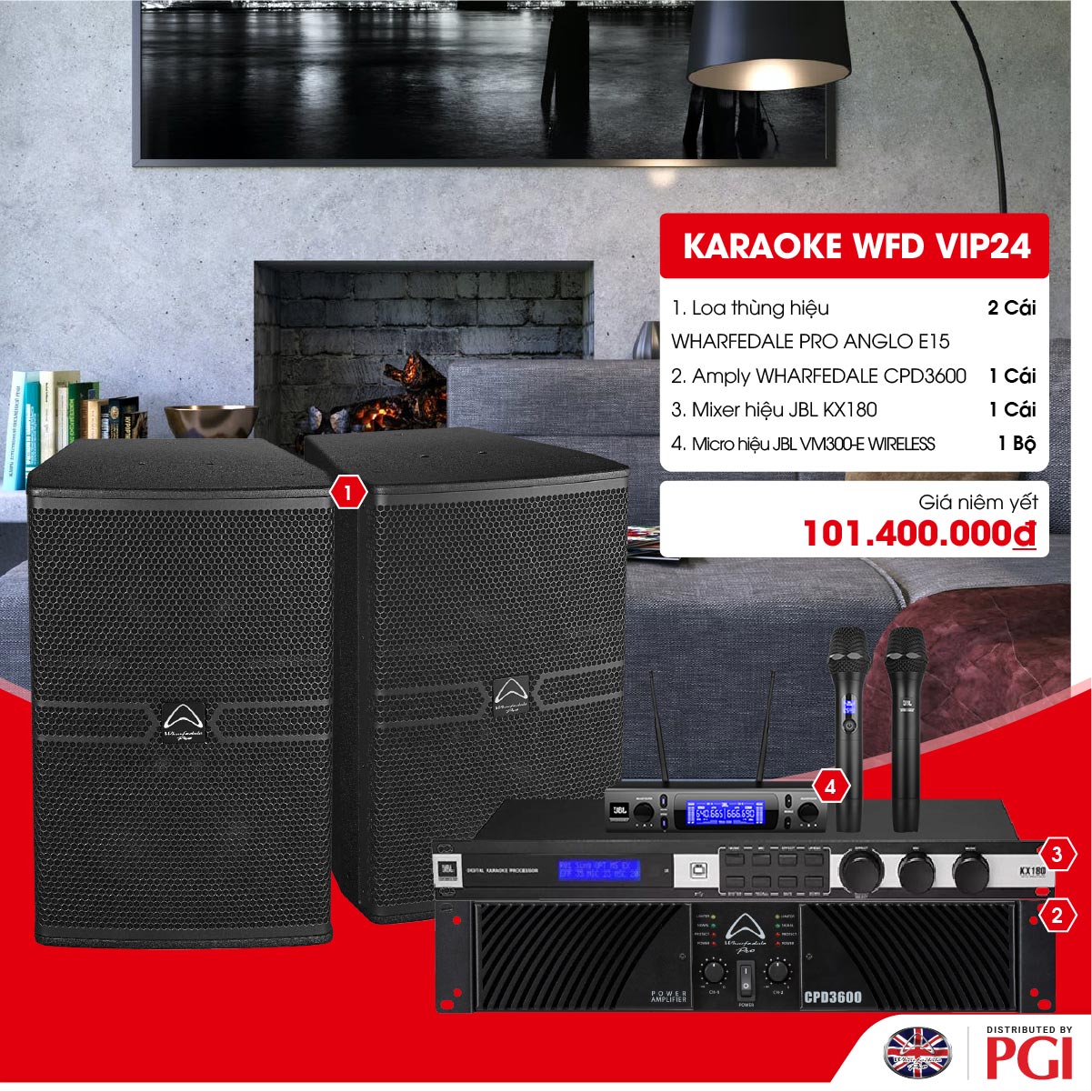 KARA WFD VIP24 - Combo Karaoke (Loa Wharfedale Pro Anglo E15 + WFD ...