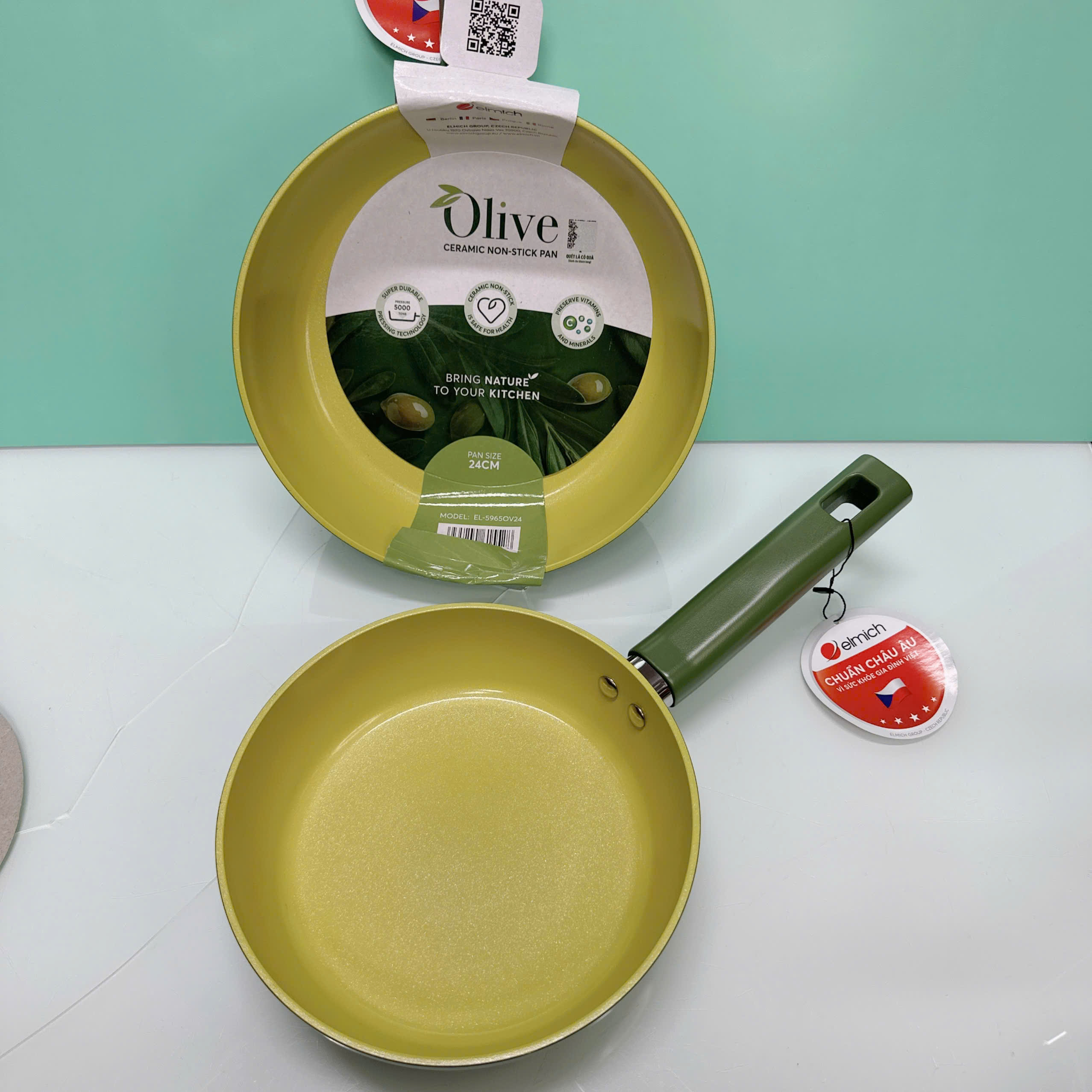 Chảo phủ sứ an toàn Elmich Olive EL-5965OV