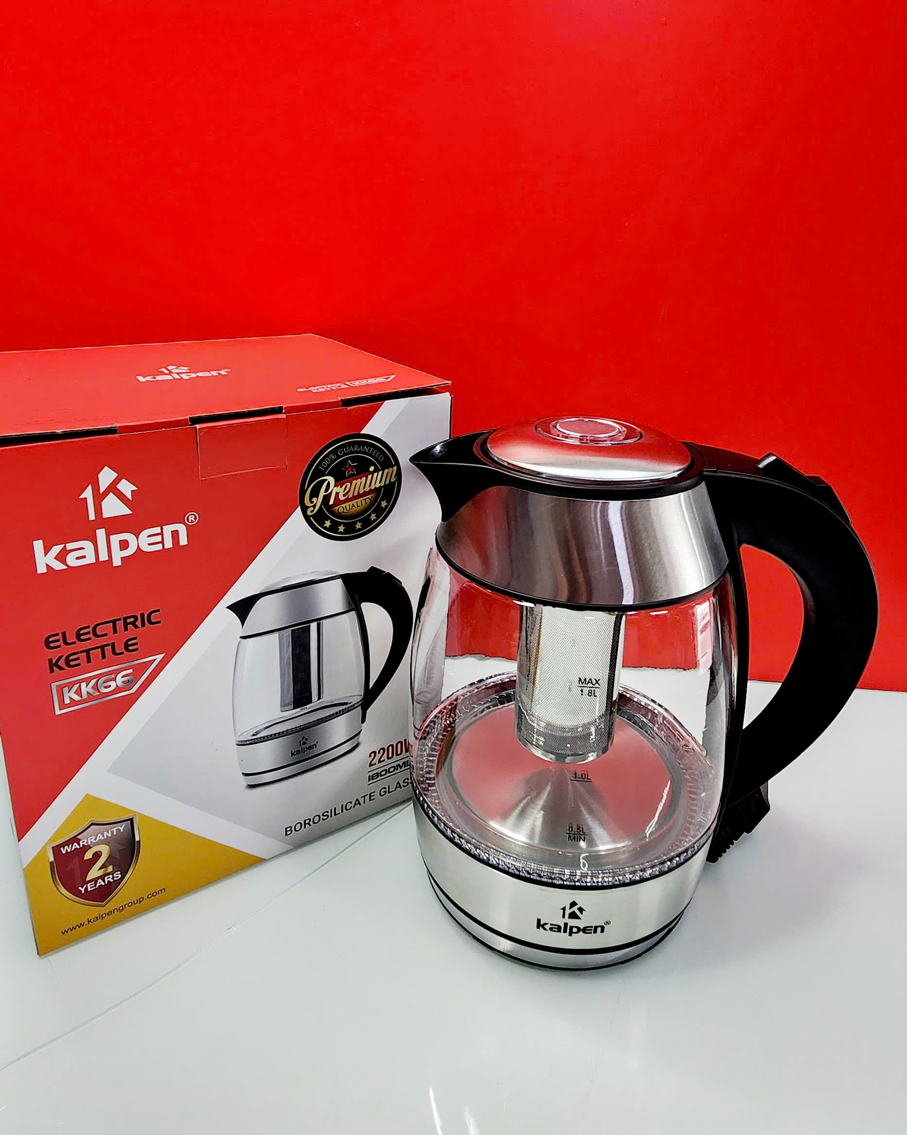 Ấm đun siêu tốc thủy tinh Kalpen KK66 1.8L có lọc trà
