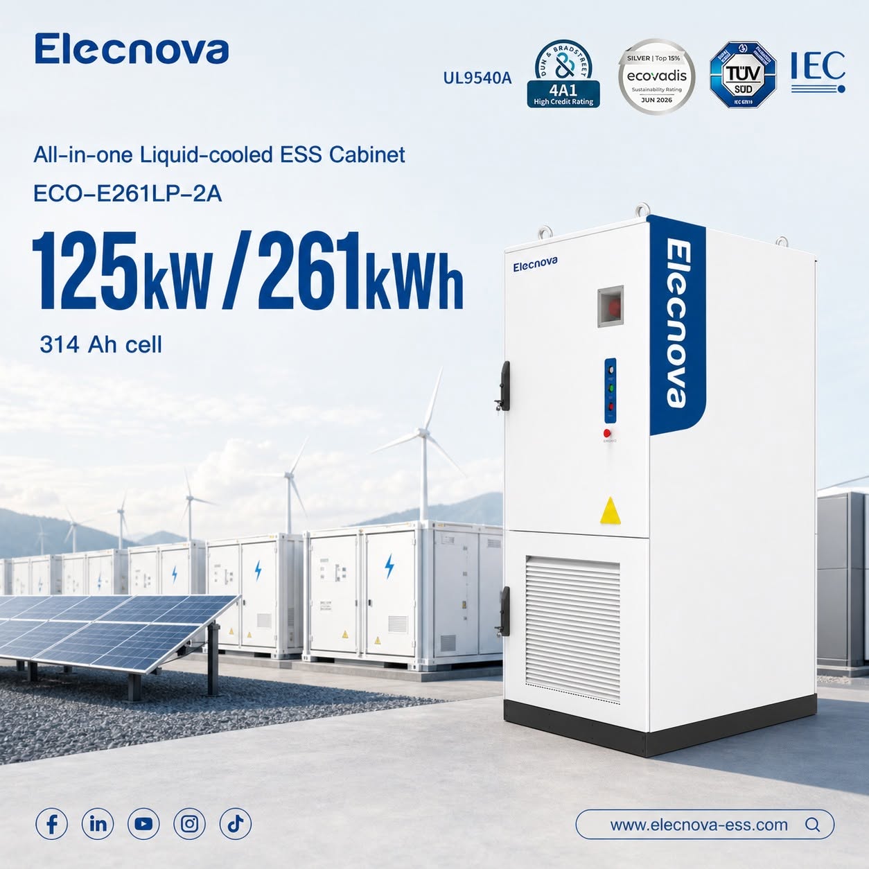 Tủ Lưu Trữ Năng Lượng Elecnova ECO-E261LP-2A (125kW / 261kWh): Giải Pháp BESS C&I Tối Ưu Chi Phí Điện