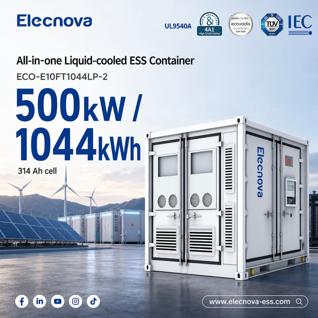 Container Lưu Trữ Năng Lượng Elecnova ECO-E10FT1044LP-2 (500kW / 1044kWh)