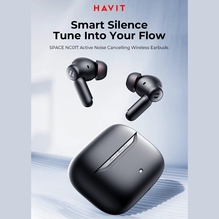 Tai Nghe TWS HAVIT SPACE NC01T, BT 6.0, Hybrid ENC + ANC -45dB, App Havit Life, Nghe Nhạc Đến 30H - Hàng Chính Hãng