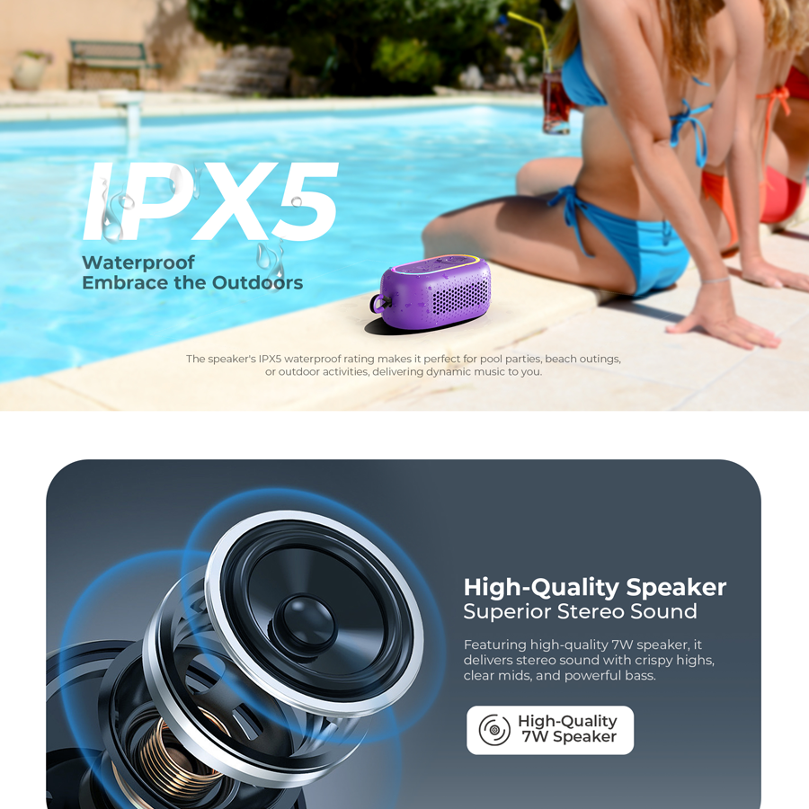 Loa Bluetooth HAVIT SK809BT, BT 5.3, Công Suất 7W, Kháng IPX5, Âm Thanh Vòm Sống Động, Nghe Đến 6H - Hàng Chính Hãng
