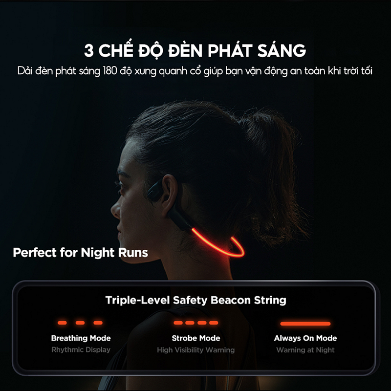 Tai Nghe Chạy bộ Havit Hakii Light, Dây đeo phát sáng, Tích hợp bộ nhớ, Thiết Kế Open-Ear, BT 5.3, Nghe Nhạc Đến 23 Giờ- Hàng Chính Hãng