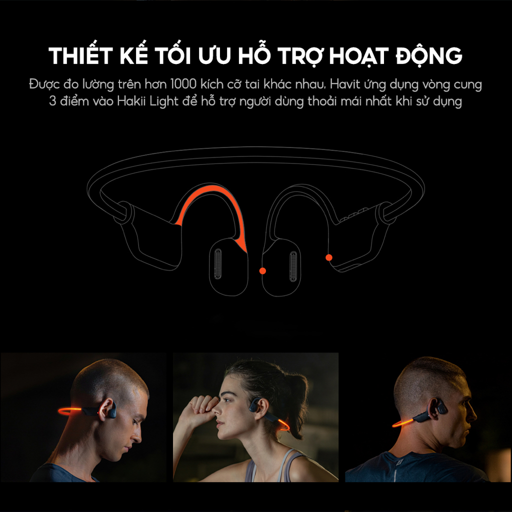 Tai Nghe Chạy bộ Havit Hakii Light, Dây đeo phát sáng, Tích hợp bộ nhớ, Thiết Kế Open-Ear, BT 5.3, Nghe Nhạc Đến 23 Giờ- Hàng Chính Hãng