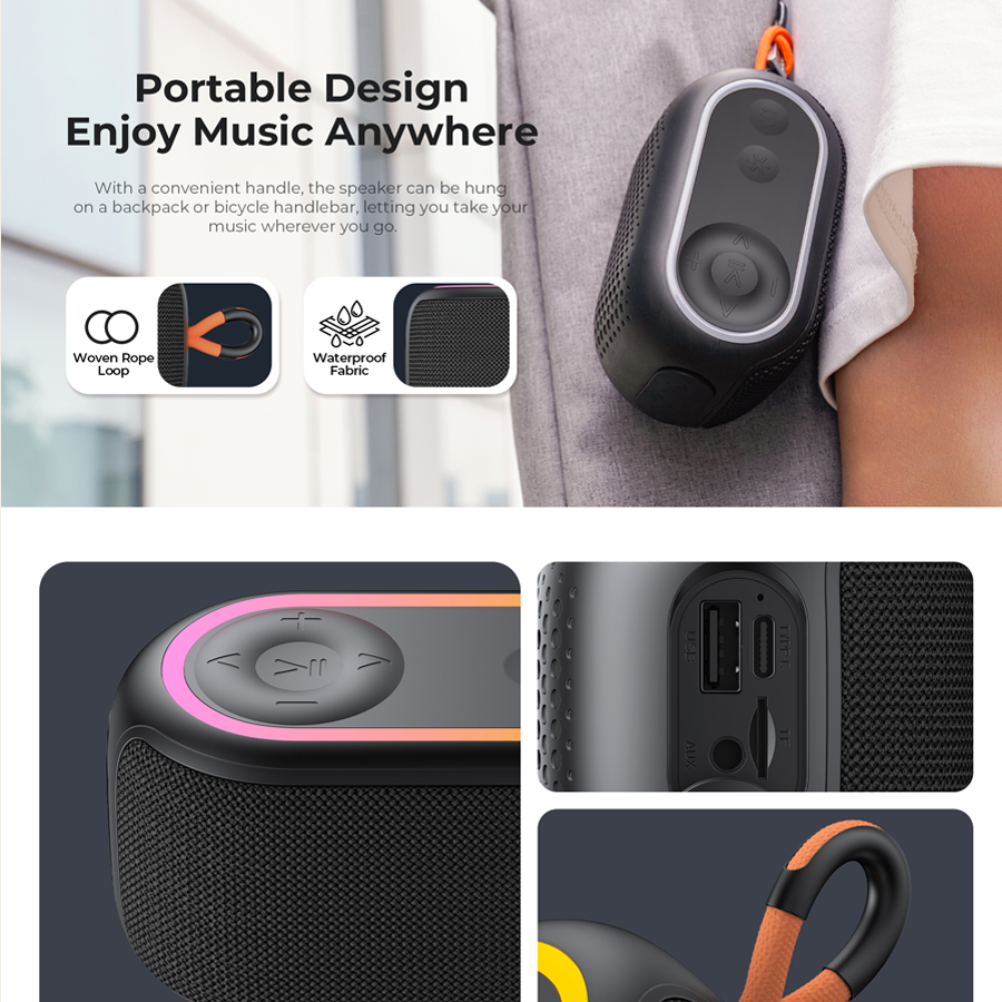 Loa Bluetooth HAVIT SK809BT, BT 5.3, Công Suất 7W, Kháng IPX5, Âm Thanh Vòm Sống Động, Nghe Đến 6H - Hàng Chính Hãng
