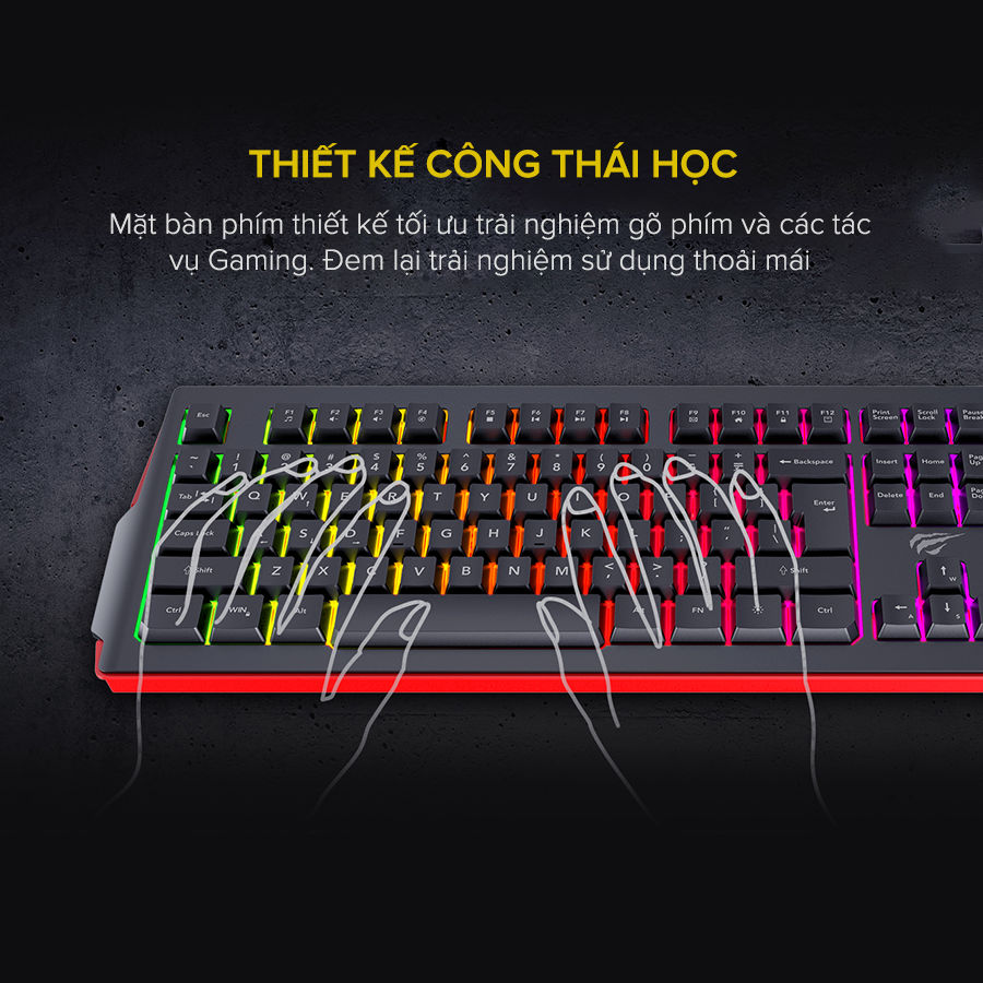 Bàn Phím Gaming RGB HAVIT KB866L, 104 Keys, Led Backlit Rainbow, Thiết Kế Công Thái Học, Tổ Hợp Phím Fn - Chính Hãng BH 12 Tháng Dizigear