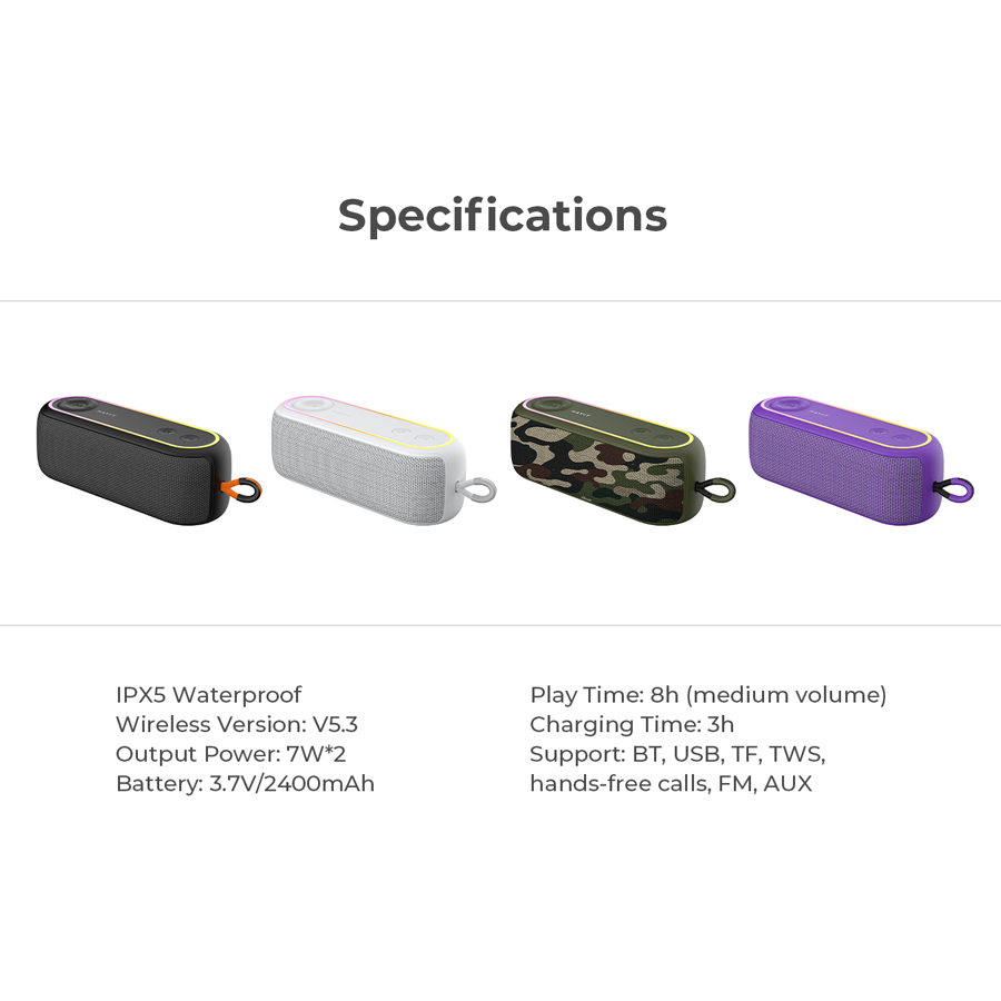 Loa Bluetooth HAVIT SK810BT, BT 5.3, Công Suất 7W*2, Kháng IPX5, Âm Thanh Vòm Sống Động, Nghe Đến 8H - Hàng Chính Hãng
