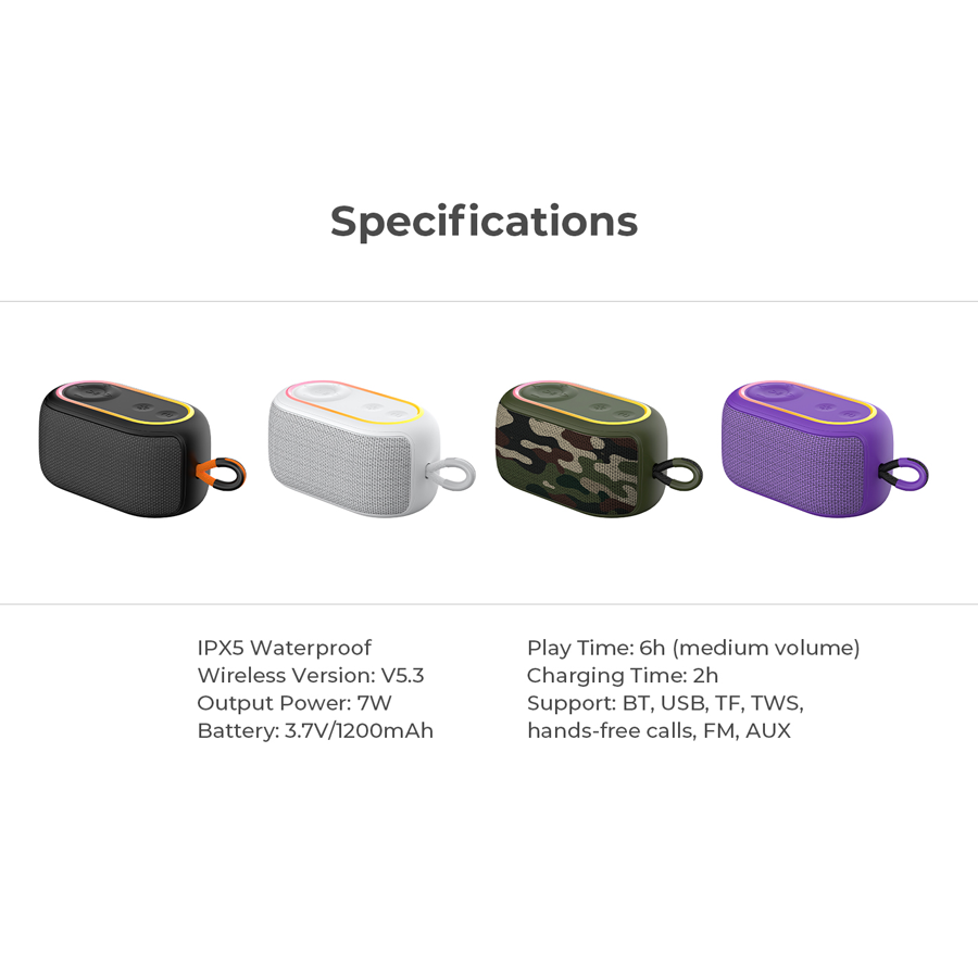 Loa Bluetooth HAVIT SK809BT, BT 5.3, Công Suất 7W, Kháng IPX5, Âm Thanh Vòm Sống Động, Nghe Đến 6H - Hàng Chính Hãng
