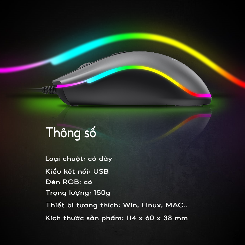 Chuột Có Dây Havit MS72 Độ Nhạy Lên Đến 1200 DPI , Có Đèn RGB - Chính Hãng Bảo Hành 12 Tháng