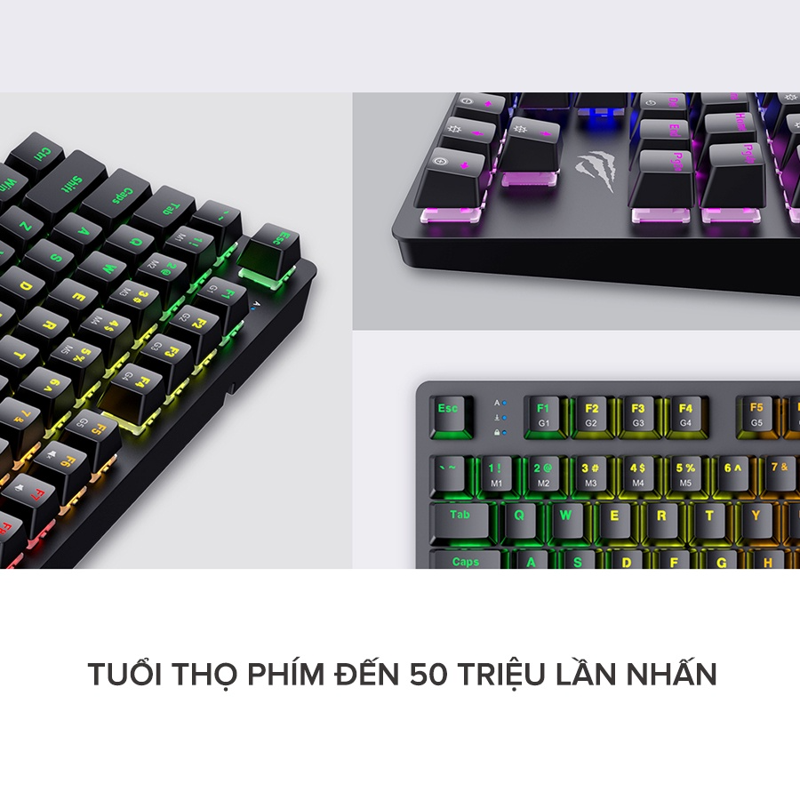 Bàn Phím Cơ Gaming HAVIT KB869L, 87 Keys, 14 Chế Độ Led Backlit Rainbow, Tuổi Thọ Phím 50.000.000 Lần - Chính Hãng BH 12 Tháng Dizigear