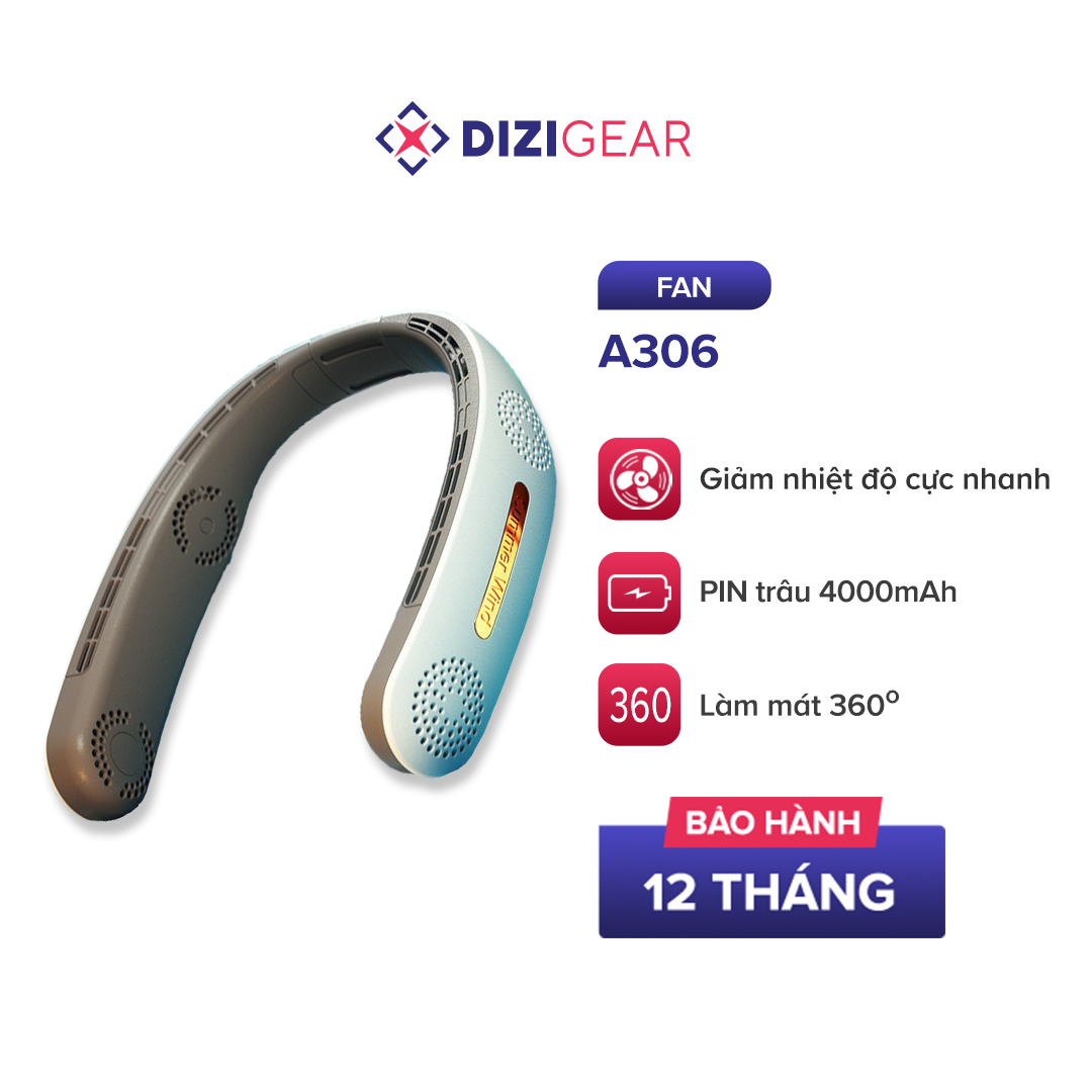 Quạt Đeo Cổ Dizigear A306, Dung lượng Pin 4000mAh - Hàng Chính Hãng Bảo hành 12 tháng