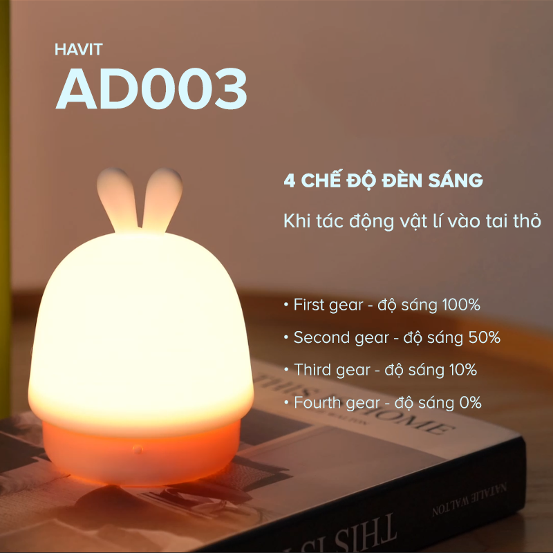 Đèn Ngủ Điều Chỉnh Độ Sáng Havit AD003 - Chính Hãng BH 12 Tháng Dizigear (Màu Hồng)