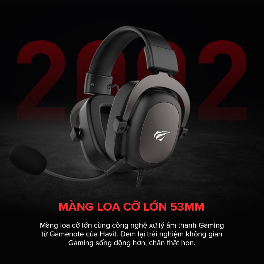 Tai Nghe Gaming Headphone HAVIT H2002D, Driver 53mm, Bề Mặt Phủ Cao Cấp, Mic Khử  - Chính Hãng BH 12 Tháng Dizigear