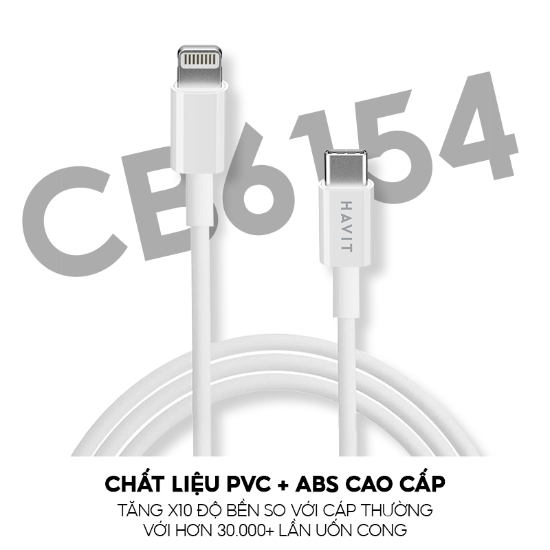 Cáp Sạc C to Lightning HAVIT CB6154 Độ Dài 1.2m, Sạc Nhanh PD 20W, Chất Liệu PVC Cao Cấp - Hàng Chính Hãng (Trắng)